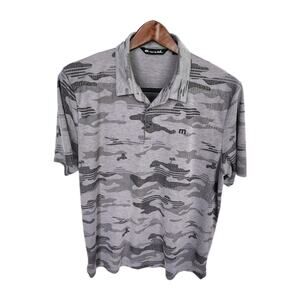 TravisMathew Polo Shirt Men XXL Gray Camo Tropical Palm Island Pima Cotton Blend
